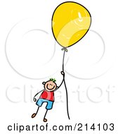 Poster, Art Print Of Childs Sketch Of A Boy Floating Away With A Balloon