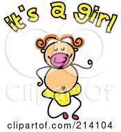 Royalty Free RF Clipart Illustration Of A Childs Sketch Of Its A Girl Text And Baby