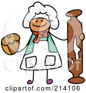 Childs Sketch Of A Happy Baker With A Rolling Pin