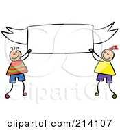 Poster, Art Print Of Childs Sketch Of Boys Holding A Blank Banner