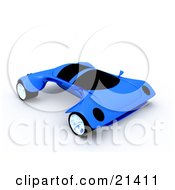 Clipart Illustration Of A Futuristic Blue Sports Car With The Wheels Sticking Out Far On The Sides