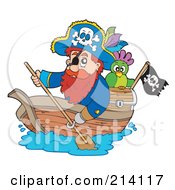 Poster, Art Print Of Hook Handed Pirate Paddling A Boat