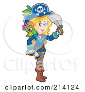 Poster, Art Print Of Blond Pirate Girl Holding A Gun And Swrod