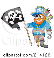 Peg Leg Pirate Holding A Jolly Roger Flag