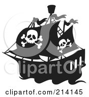 Poster, Art Print Of Jolly Roger Flag On A Black And White Pirate Ship