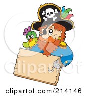 Poster, Art Print Of Hook Handed Pirate Holding A Wood Sign