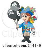 Poster, Art Print Of Pirate Boy Holding Jolly Roger Balloons