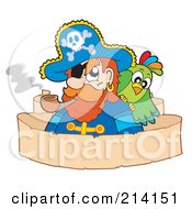 Poster, Art Print Of Parchment Banner Around A Parrot And Pirate