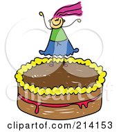 Poster, Art Print Of Childs Sketch Of A Girl On A Cake