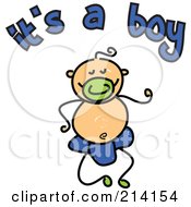 Royalty Free RF Clipart Illustration Of A Childs Sketch Of Its A Boy Text And Baby