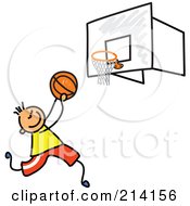 Poster, Art Print Of Childs Sketch Of A Boy Playing Basketball