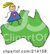 Poster, Art Print Of Childs Sketch Of A Happy Australian Girl On A Map Of Asia