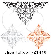 Collection Of Three Ornamental Elements One Black And White One Gray And One Orange