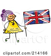 Childs Sketch Of A Girl Holding A British Flag