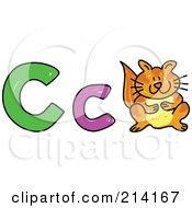 Poster, Art Print Of Childs Sketch Of Capital And Lowercase Cs And A Cat