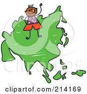 Poster, Art Print Of Childs Sketch Of A Happy Asian Boy On A Map Of Asia
