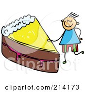 Poster, Art Print Of Childs Sketch Of A Boy With A Slice Of Cake