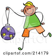 Poster, Art Print Of Childs Sketch Of A Boy Carrying A Christmas Ball