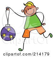 Royalty Free RF Clipart Illustration Of A Childs Sketch Of A Boy Carrying A Christmas Ball