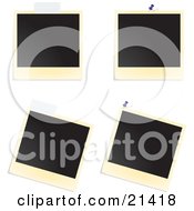 Clipart Illustration Of Four Blank Polaroid Pictures With Tape And Tacks Over A White Background