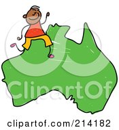 Poster, Art Print Of Childs Sketch Of A Happy Australian Boy On A Map
