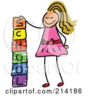 Poster, Art Print Of Childs Sketch Of A Girl Stacking School Blocks