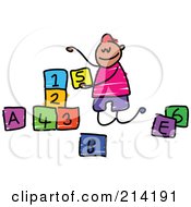 Poster, Art Print Of Childs Sketch Of A Boy Playing With Letter And Number Blocks