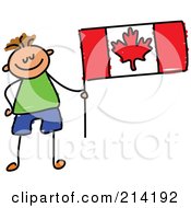 Childs Sketch Of A Canadian Boy With A Flag