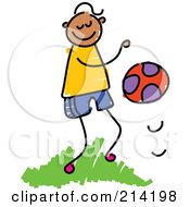 Poster, Art Print Of Childs Sketch Of A Boy Bouncing A Ball