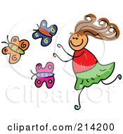 Royalty Free RF Clipart Illustration Of A Childs Sketch Of A Girl Chasing Butterflies by Prawny