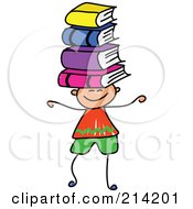 Poster, Art Print Of Childs Sketch Of A Boy Balancing Books On His Head