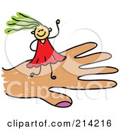 Royalty Free RF Clipart Illustration Of A Childs Sketch Of A Girl On A Hand