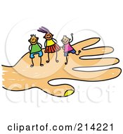 Royalty Free RF Clipart Illustration Of A Childs Sketch Of A Girl And Boys On A Hand