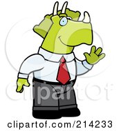 Waving Business Triceratops Dinosaur In A Suit