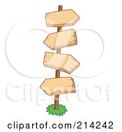 Royalty Free RF Clipart Illustration Of Blank Wood Arrow Signs On A Post