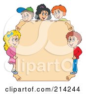 Royalty Free RF Clipart Illustration Of A Group Of School Children Around A Blank Tan Sign