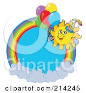 Royalty Free RF Clipart Illustration Of A Balloon And Summer Sun Rainbow Circle 2