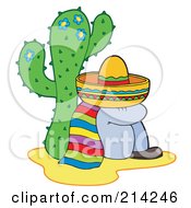 Poster, Art Print Of Mexican Man Resting By A Cactus