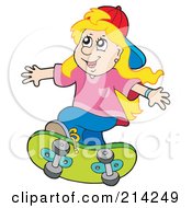 Royalty Free RF Clipart Illustration Of A Little Girl Skateboarding