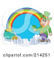 Royalty Free RF Clipart Illustration Of A Leprechaun Pot Of Gold And Rainbow by visekart