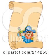 Poster, Art Print Of Pirate Parrot And Telescope On A Blank Parchment Scroll