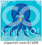 Clipart Illustration Of A Blue Octopus Floating In A Bubbly Sea Of Blue Waters