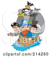 Poster, Art Print Of Captain Pirate And Crew On His Ship