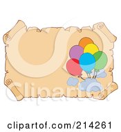 Royalty Free RF Clipart Illustration Of A Curling Parchment Paper With Balloons