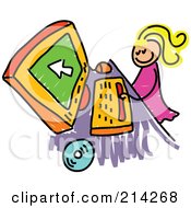 Royalty Free RF Clipart Illustration Of A Childs Sketch Of A Girl Using A Computer