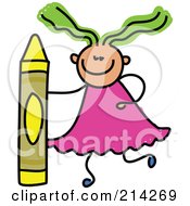 Royalty Free RF Clipart Illustration Of A Childs Sketch Of A Girl With A Crayon
