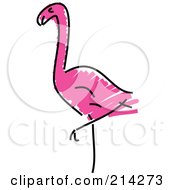 Royalty Free RF Clipart Illustration Of A Childs Sketch Of A Pink Flamingo by Prawny