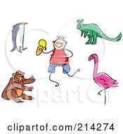 Royalty Free RF Clipart Illustration Of A Childs Sketch Of A Digital Collage Of Zoo Animals by Prawny