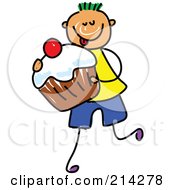 Poster, Art Print Of Childs Sketch Of A Boy Carrying A Cupcake