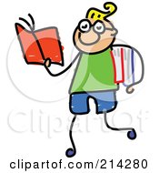 Poster, Art Print Of Childs Sketch Of Smart Boy Walking And Reading